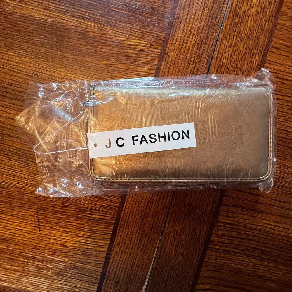 NWT JC Fashion Gold Brown Wallet Clutch Zipper Snap Closure ID Holder